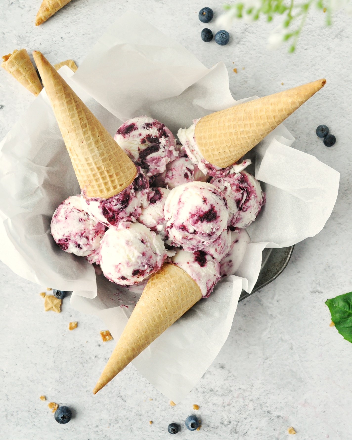 Homemade Kefir Ice Cream with Blueberry and Basil Swirl-image