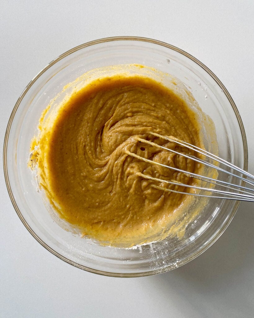 Pumpkin banana muffin batter ready
