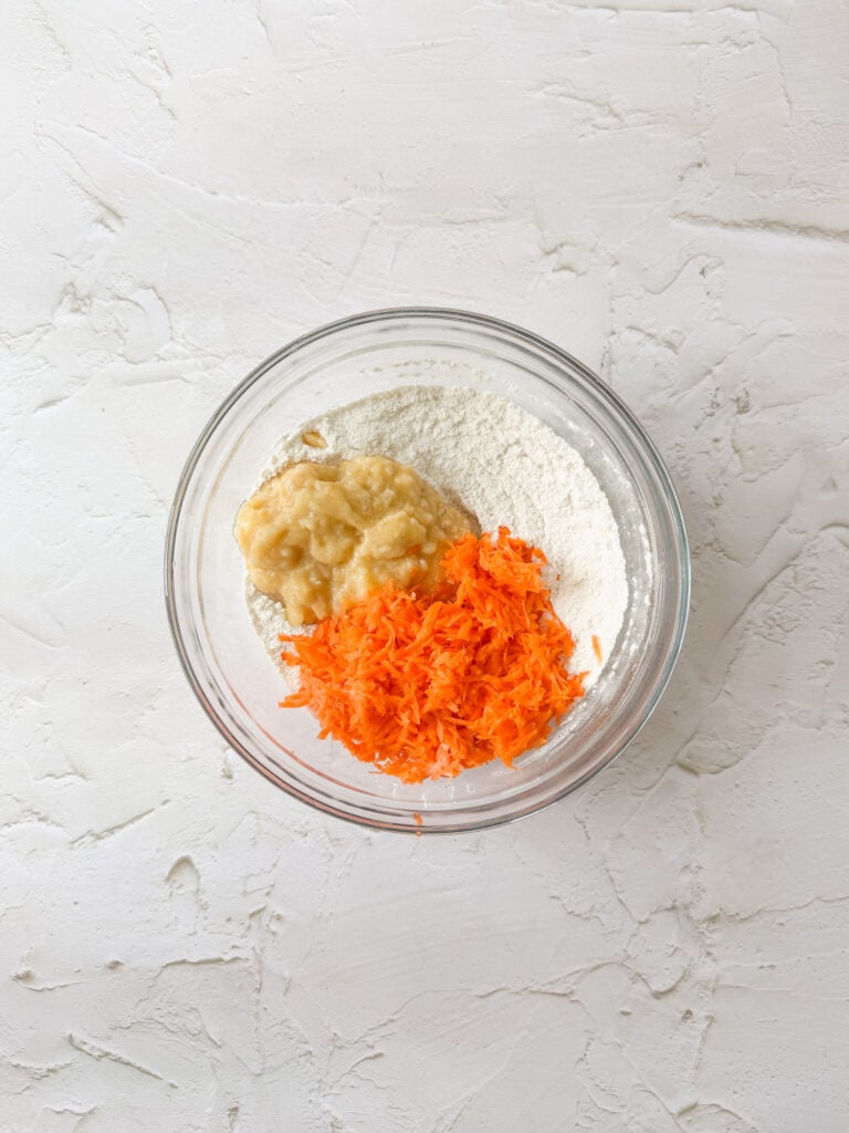 Carrot and banana added to dry ingredients