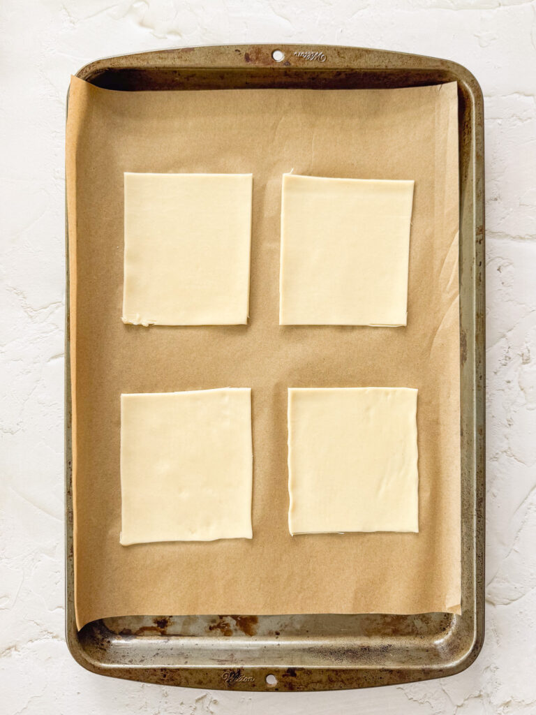 Dough cut into rectangles for pastry base