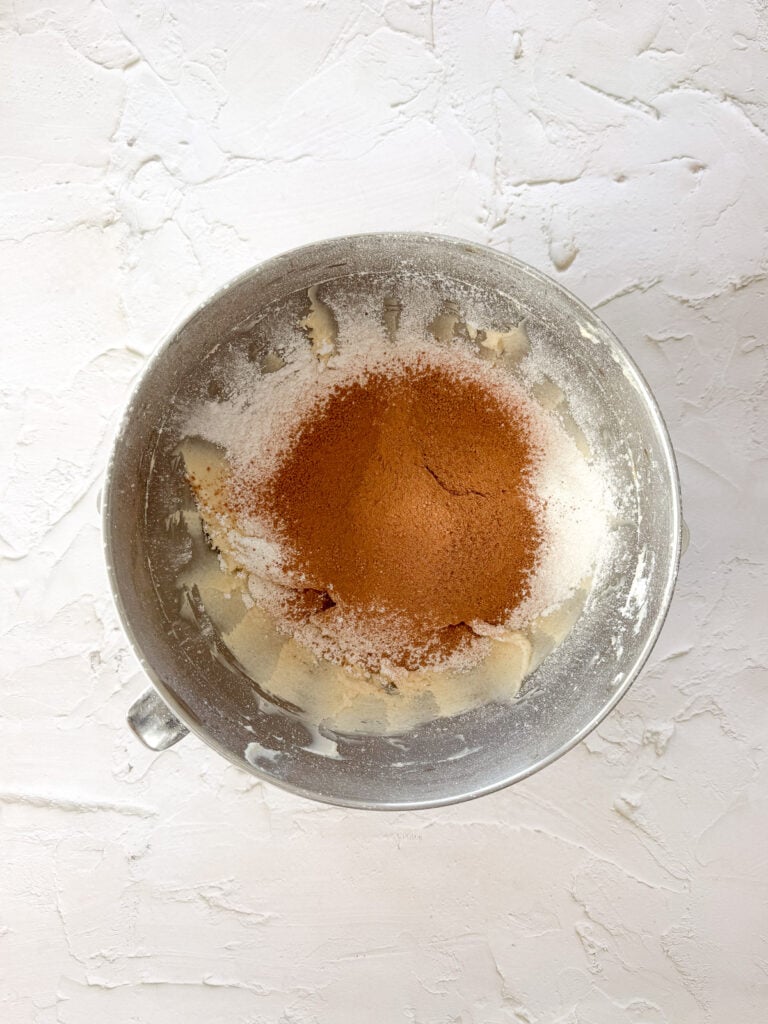 Dry ingredients added to cream cheese mixture