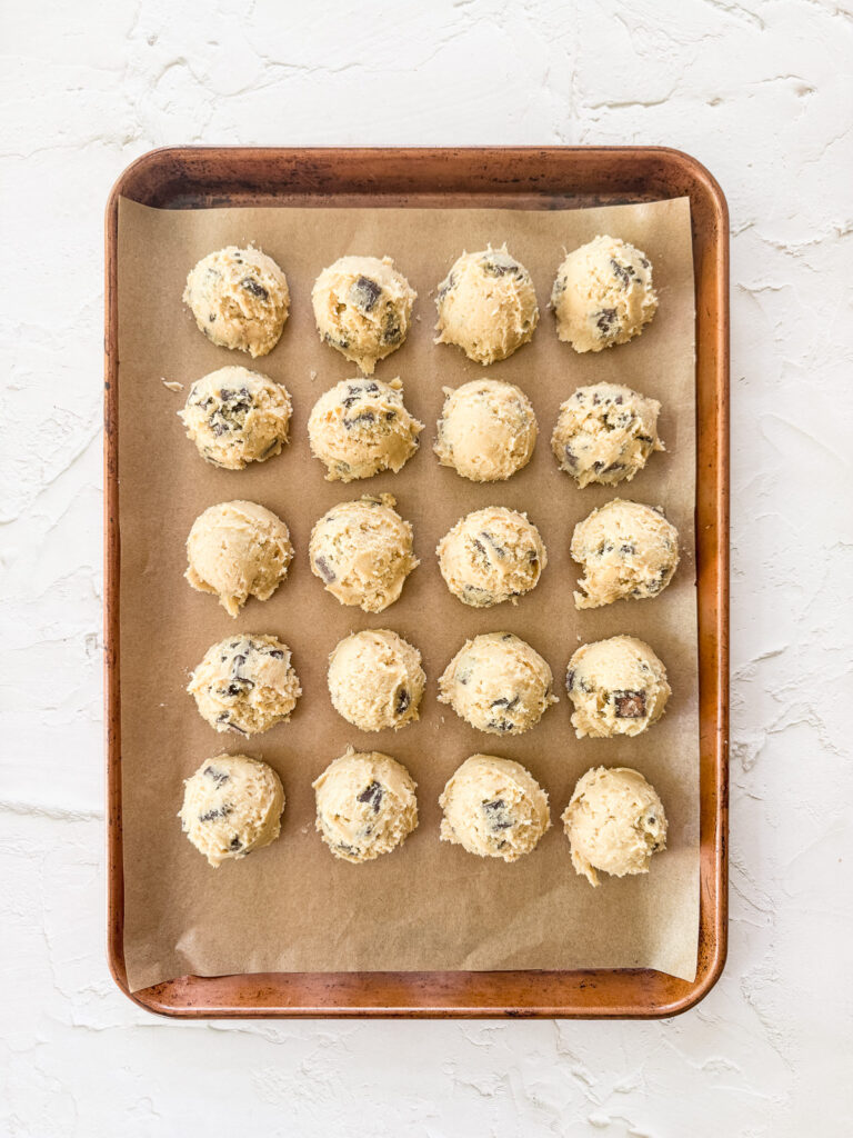 Portioned cookies ready to be refrigerated