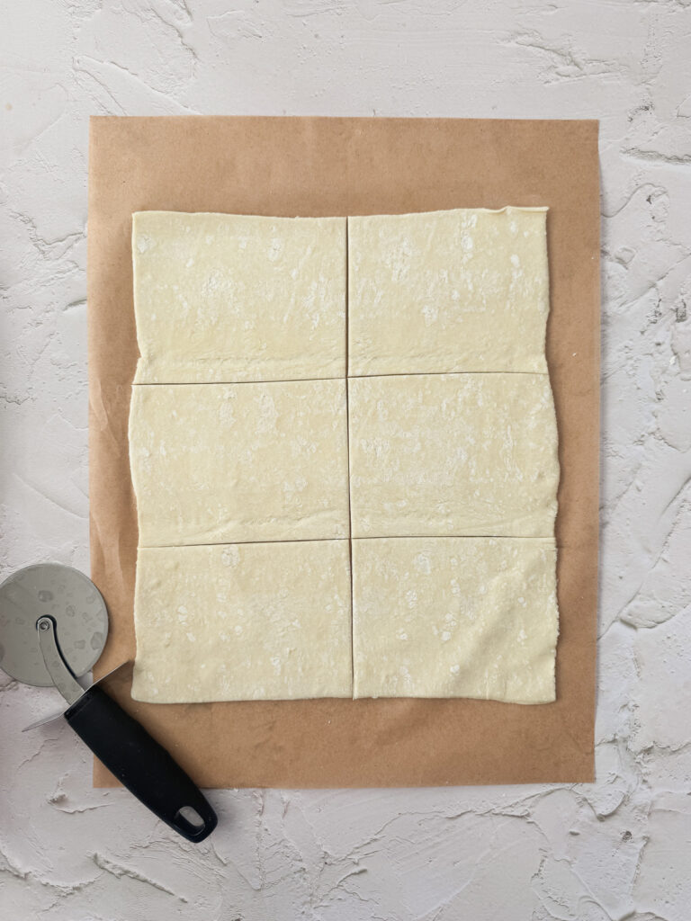 Cut the dough into 6 rectangles