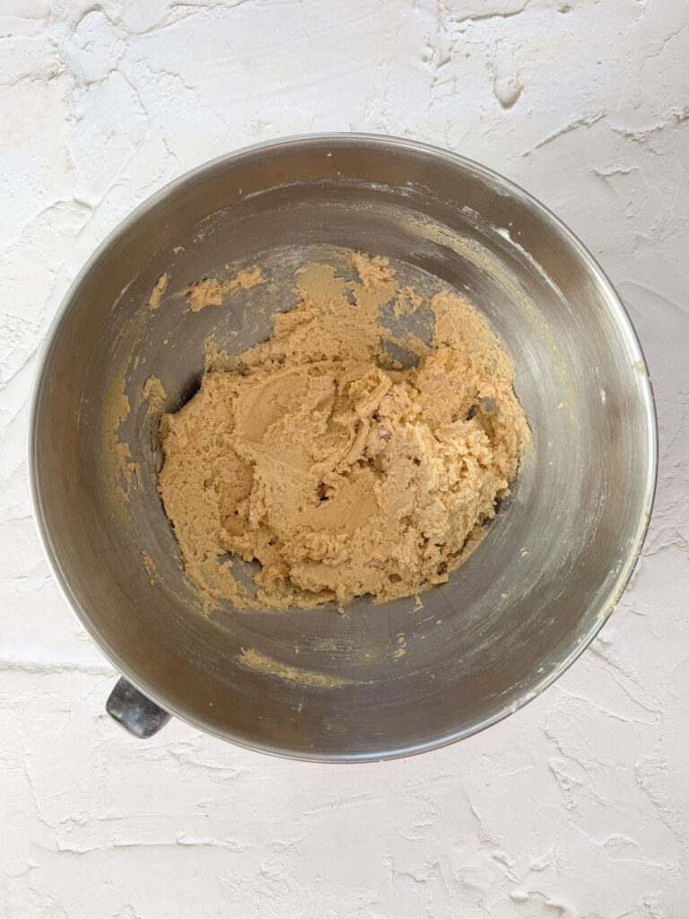 Dry ingredients added to the cookie batter