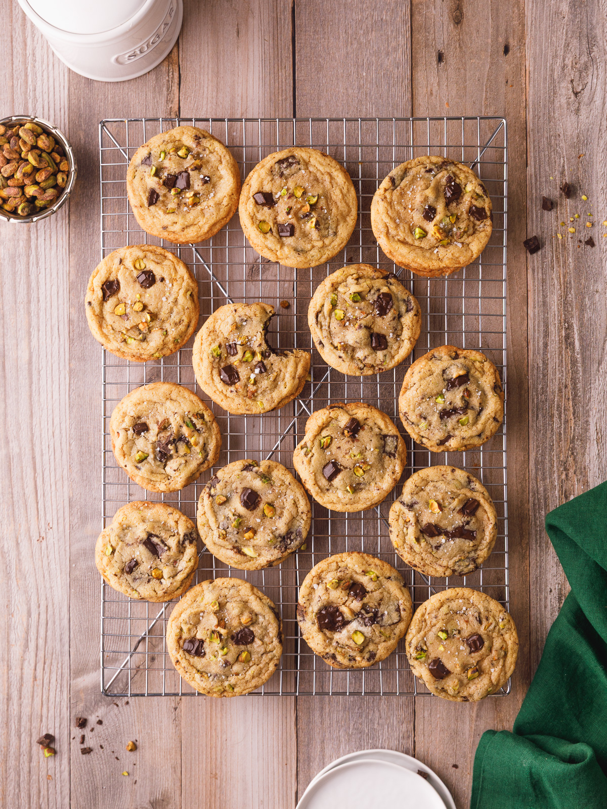 Chewy Dark Chocolate Chunk Pistachio Cookies