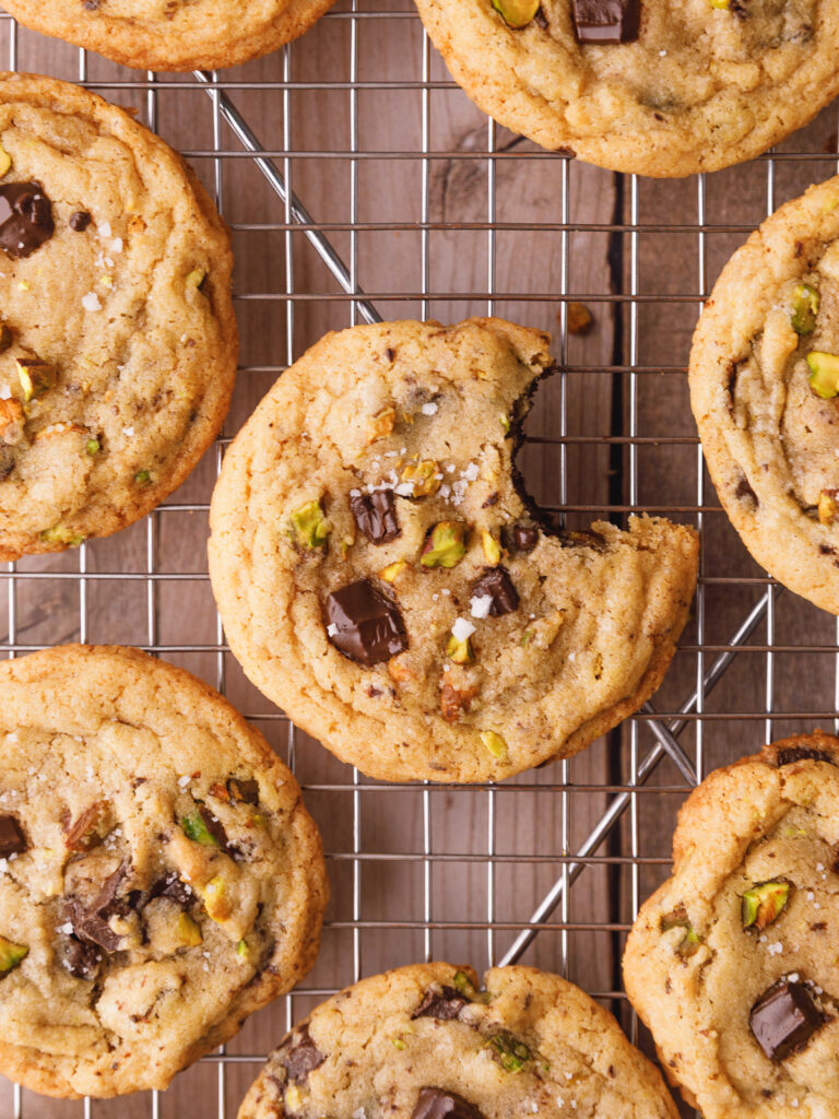 Chewy Dark Chocolate Chunk Pistachio Cookies